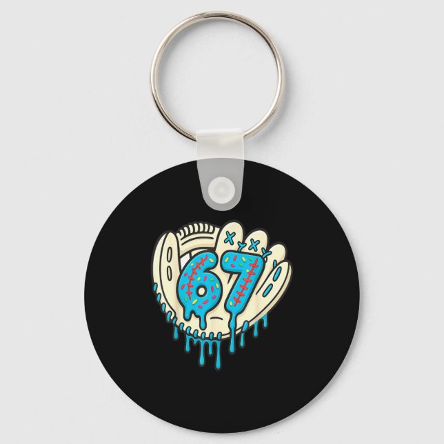 67 Ice Cream Drip Funny Six Seven Baseball  Key Ring (Front)