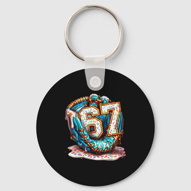 67 Ice Cream Drip Funny Six Seven Baseball  Key Ring (Front)