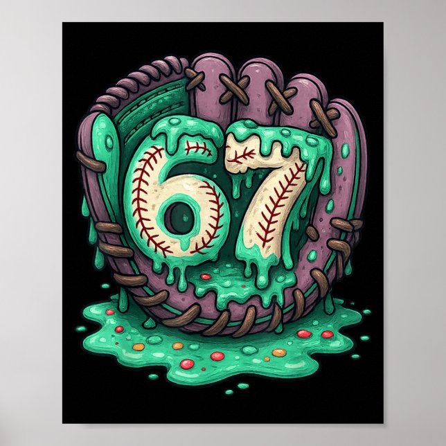 67 Ice Cream Drip Funny Six Seven Baseball  Poster (Front)