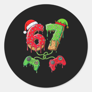 67 Ice Cream Drip Gamer Six Seven Meme Christmas K Classic Round Sticker
