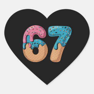 67 Ice Cream Drip Meme Funny Six Seven Gen Alpha Heart Sticker