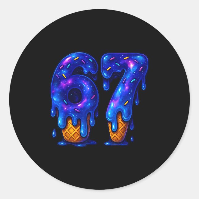 67 Ice Cream Drip Meme Funny Six Seven Gen Alpha S Classic Round Sticker (Front)