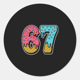 67 Ice Cream Drip Meme Funny Six Seven Gen Alpha S Classic Round Sticker