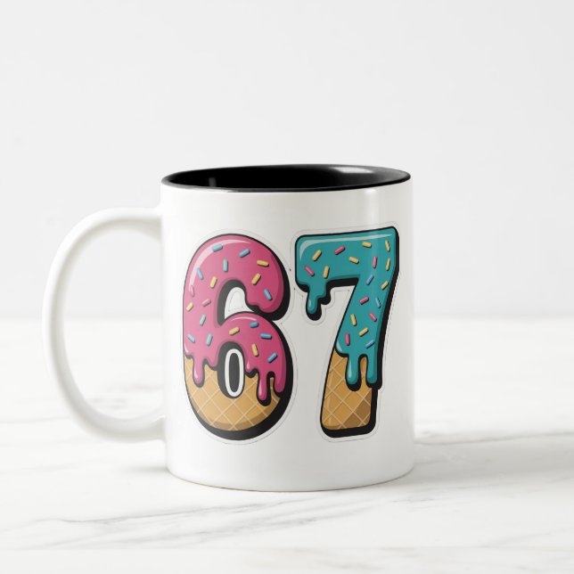 67 Ice Cream Drip Meme Funny Six Seven Gen Alpha  Two-Tone Coffee Mug (Left)