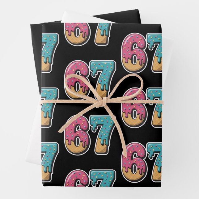 67 Ice Cream Drip Meme Funny Six Seven Gen Alpha  Wrapping Paper Sheet (In situ)