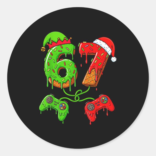 67 Ice Cream Drip Meme Gamer Six Seven Christmas B Classic Round Sticker (Front)