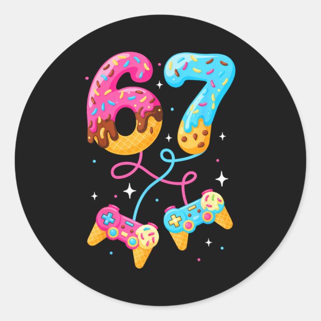 67 Ice Cream Drip Meme Gamer Six Seven Gen Alpha S Classic Round Sticker (Front)