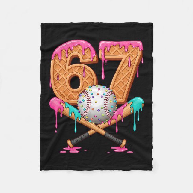 67 Ice Cream Drip Sell Number 67 Player 67th Birth Fleece Blanket (Front)