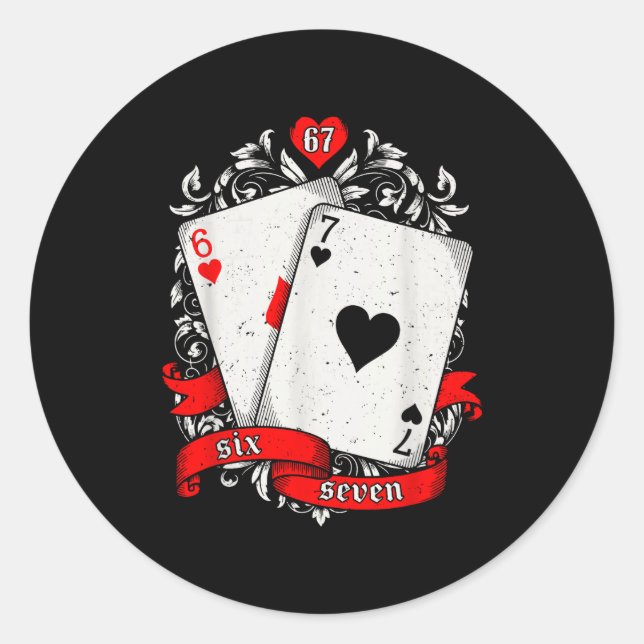 67 Ker Meme Card Art Lucky Hand Retro Aesthetic De Classic Round Sticker (Front)