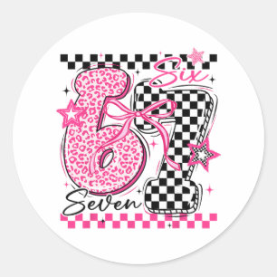 67 Leopard Checkered Funny Six Seven Meme 6-7 Teac Classic Round Sticker