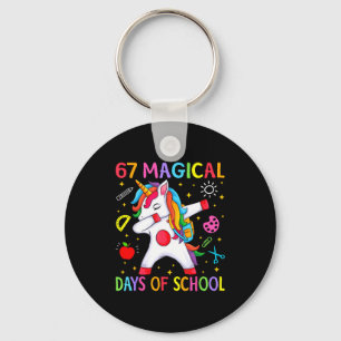 67 Magical Days Of School Unicorn Six Seven Teache Key Ring