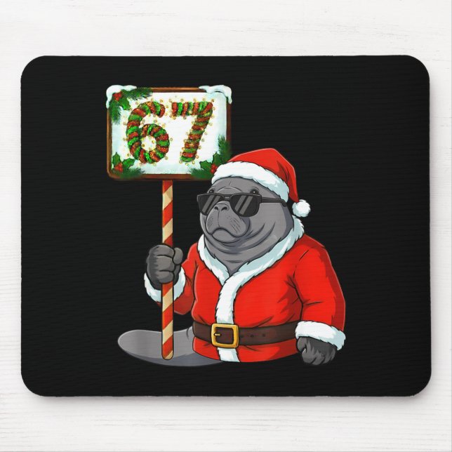 67 Manatee Christmas Six Seven Meme Brainrot Manat Mouse Mat (Front)