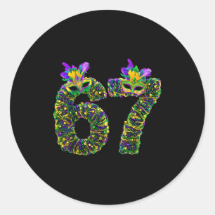 67 Mardi Gras Beads Mask Six Seven Meme 6 7 Carniv Classic Round Sticker