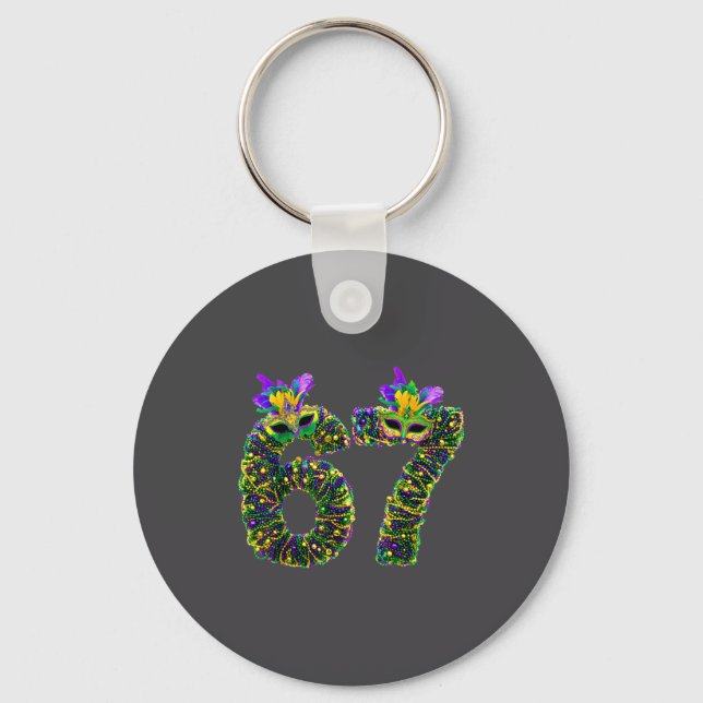 67 Mardi Gras Beads Mask Six Seven Meme 6 7 Carniv Key Ring (Front)