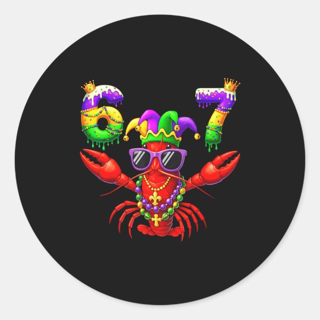 67 Mardi Gras Crawfish Beads Six Seven Carnival Bo Classic Round Sticker (Front)