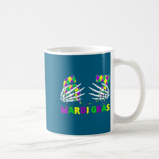 67 Mardi Gras Skeleton Hands Fleur De Lis 6 7 Meme Coffee Mug (Right)