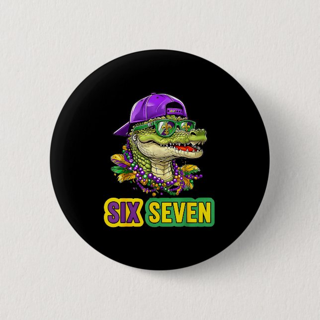 67 Mardigator Alligator Mardi Gras Six Seven Funny 6 Cm Round Badge (Front)