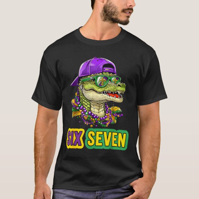 67 Mardigator Alligator Mardi Gras Six Seven Funny T-Shirt (Front)