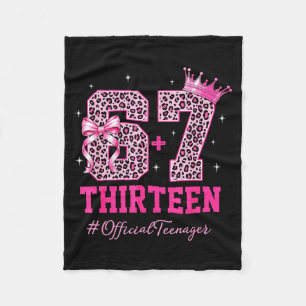 67 Meme 13th Birthday Girl Leopard Nk Bow Cute Tee Fleece Blanket