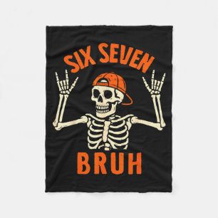 67 Meme 6 7 Funny Halloween Skeleton Rock On Six S Fleece Blanket