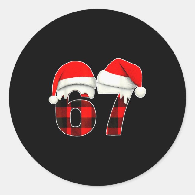 67 Meme Brainrot Funny Christmas Plaid Xmas Pajama Classic Round Sticker (Front)