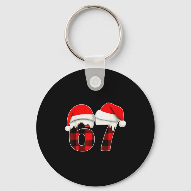 67 Meme Brainrot Funny Christmas Plaid Xmas Pajama Key Ring (Front)