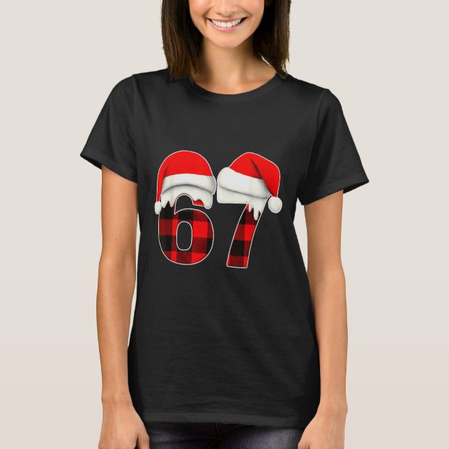 67 Meme Brainrot Funny Christmas Plaid Xmas Pajama T-Shirt (Front)