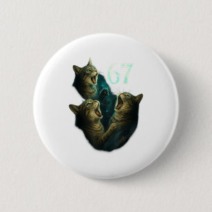 67 Meme Cat Howling At 67 Funny 6 7 6 Cm Round Badge