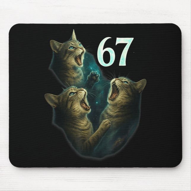 67 Meme Cat Howling At 67 Funny 6 7  Mouse Mat (Front)