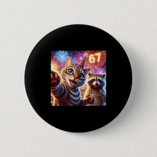 67 Meme Cat Raccoon New Year Selfie Funny Birthday 6 Cm Round Badge