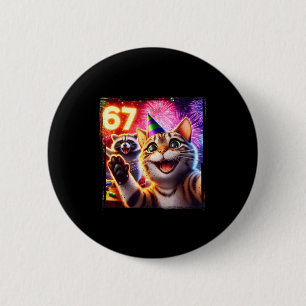67 Meme Cat Raccoon New Year Selfie Funny Birthday 6 Cm Round Badge