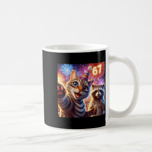 67 Meme Cat Raccoon New Year Selfie Funny Birthday Coffee Mug