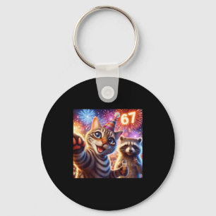 67 Meme Cat Raccoon New Year Selfie Funny Birthday Key Ring