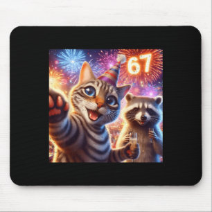 67 Meme Cat Raccoon New Year Selfie Funny Birthday Mouse Mat