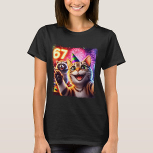 67 Meme Cat Raccoon New Year Selfie Funny Birthday T-Shirt