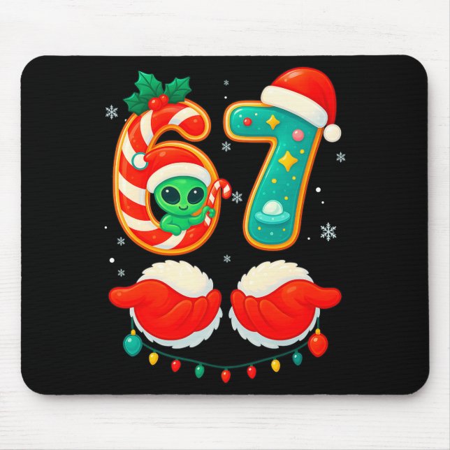 67 Meme Christmas Funny Alien Santa Six Seven Xmas Mouse Mat (Front)