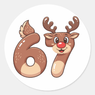 67 Meme Christmas Reindeer   Classic Round Sticker