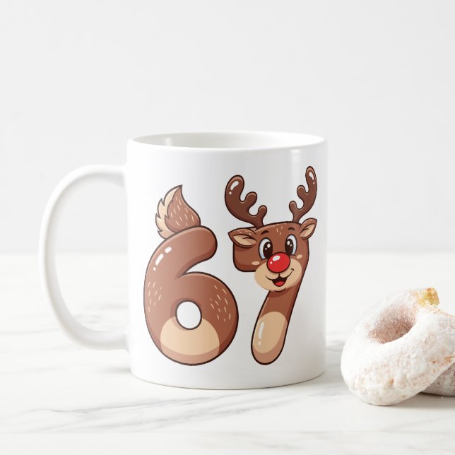 67 Meme Christmas Reindeer  Mug (With Donut)