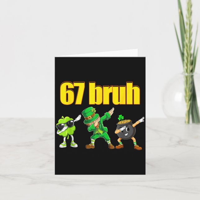 67 meme dabbing leprechaun shamrock gold pot st card (Front)