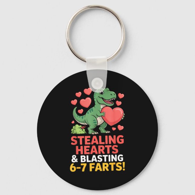 67 Meme Dinosaur Stealing Hearts 6-7 Farts Valenti Key Ring (Front)