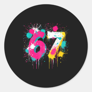 67 Meme Drip Spray Paint Six Seven 80s Bright Colo Classic Round Sticker
