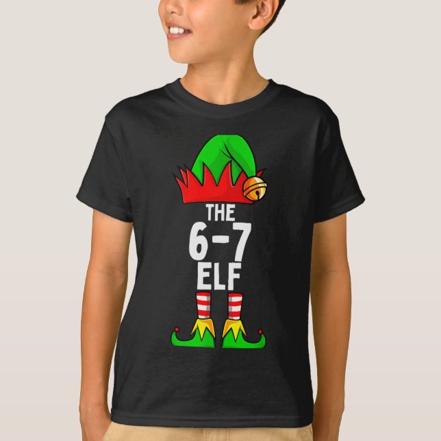 67 Meme Elf Christmas Matching Family 6-7 Brainrot T-Shirt (Front)