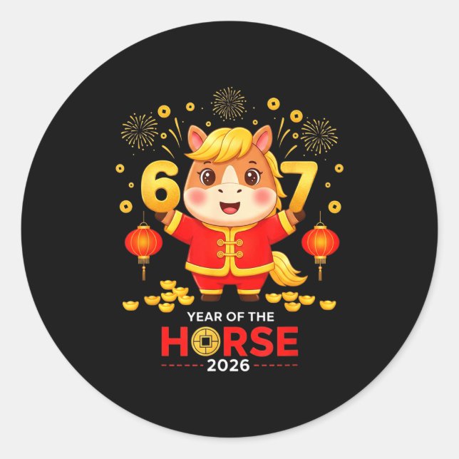 67 Meme Funny Chinese New Year 2026 Year Of The Ho Classic Round Sticker (Front)