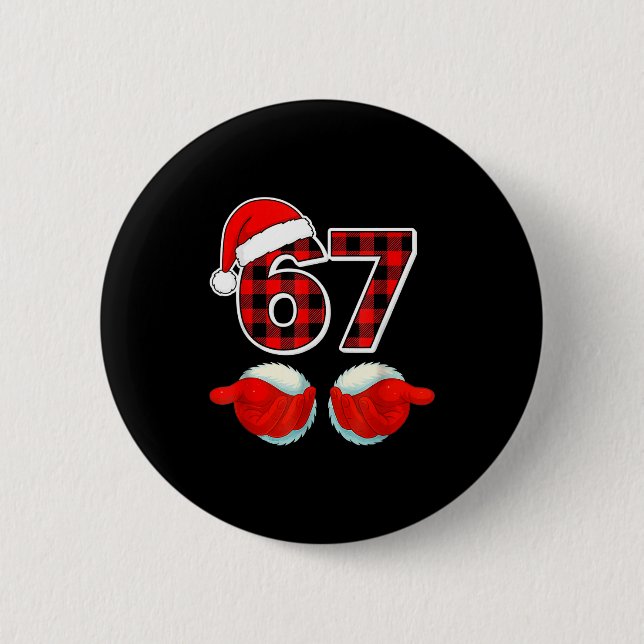 67 Meme Funny Christmas Red Plaid Xmas Pajamas Sla 6 Cm Round Badge (Front)