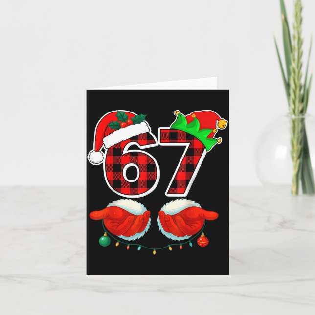 67 Meme Funny Christmas Red Plaid Xmas Pajamas Sla Card (Front)