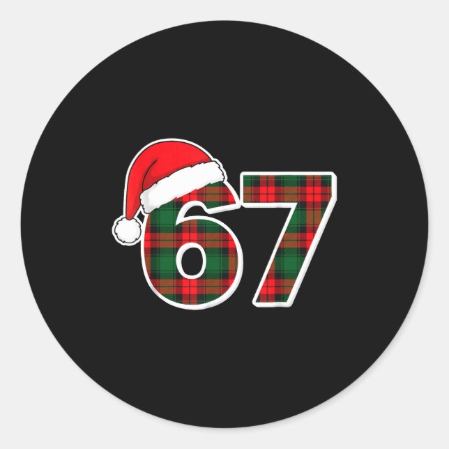 67 Meme Funny Christmas Red Plaid Xmas Pajamas Sla Classic Round Sticker (Front)