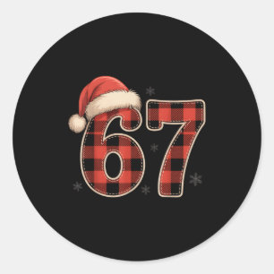 67 Meme Funny Christmas Red Plaid Xmas Pajamas Sla Classic Round Sticker
