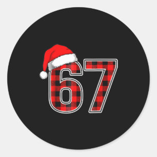 67 Meme Funny Christmas Red Plaid Xmas Pajamas Sla Classic Round Sticker