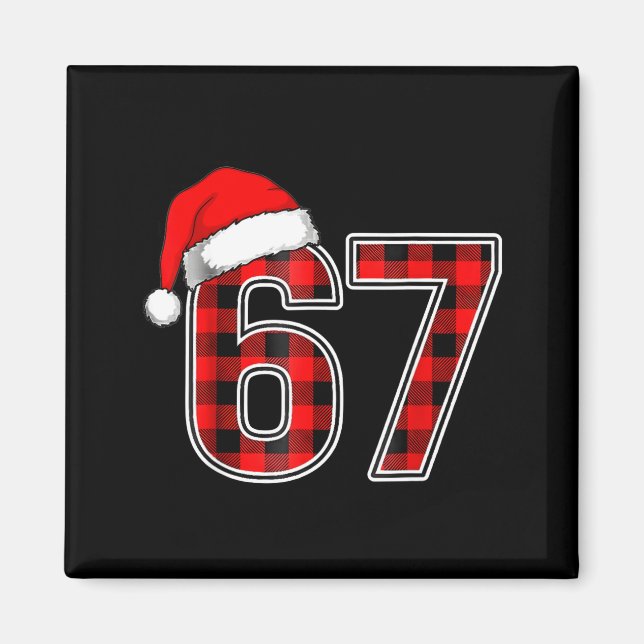 67 Meme Funny Christmas Red Plaid Xmas Pajamas Sla Magnet (Front)