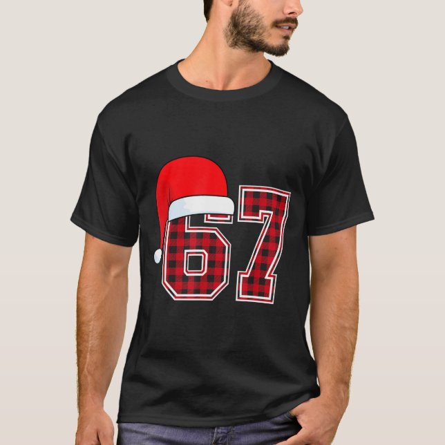 67 Meme Funny Christmas Red Plaid Xmas Pajamas Sla T-Shirt (Front)